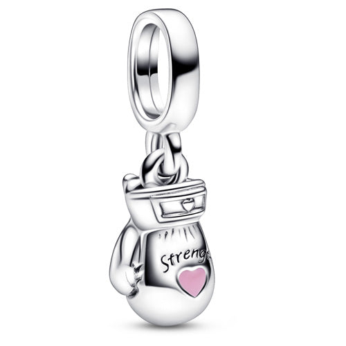 Boxing Glove Dangle Sterling Silver Boxing Glove Dangle Charm with Pink Enamel