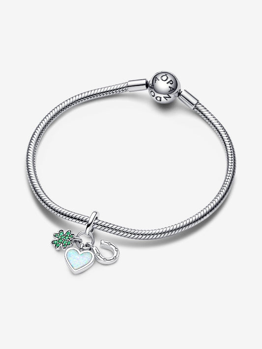 Four Leaf Clover, Heart and Horseshoe Triple Dangle Charm