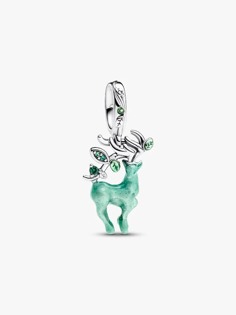 Honor of Kings deer sterling silver dangle with royal green, fern green crystal and glow in the dark green enamel Silver 925