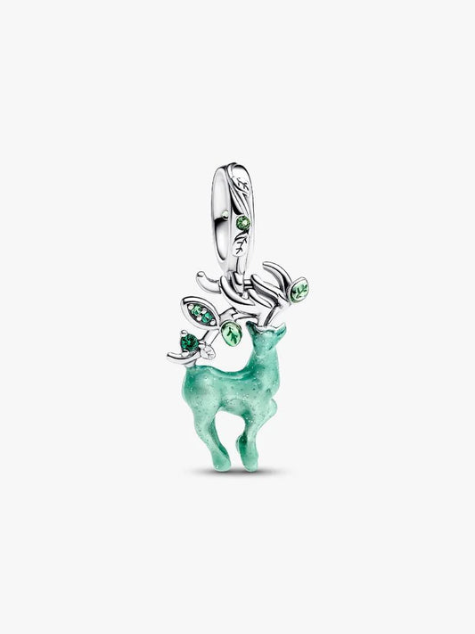 Honor of Kings deer sterling silver dangle with royal green, fern green crystal and glow in the dark green enamel Silver 925