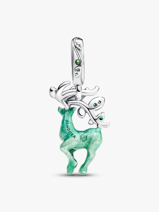 Honor of Kings deer sterling silver dangle with royal green, fern green crystal and glow in the dark green enamel Silver 925