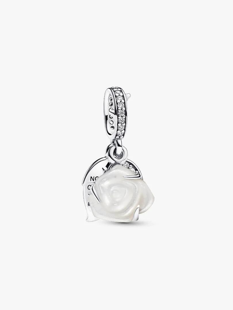 White Rose in Bloom Double Dangle Charm Sterling silver