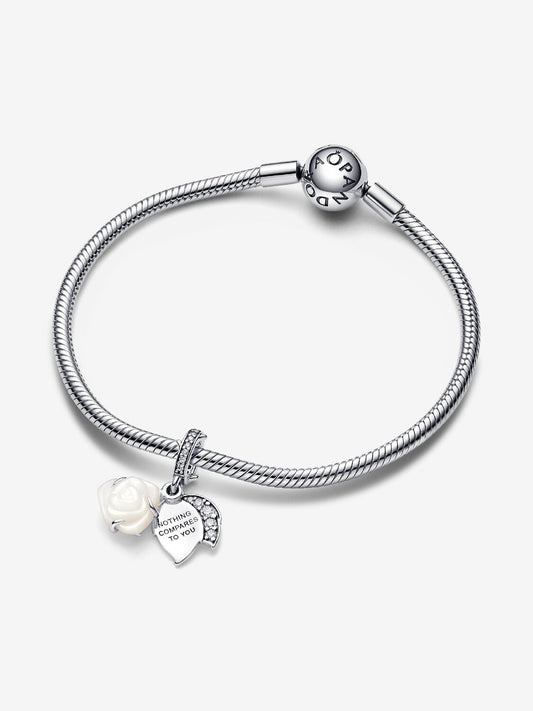 White Rose in Bloom Double Dangle Charm