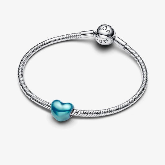 Sky Blue Metallic Heart Bracelet Charm