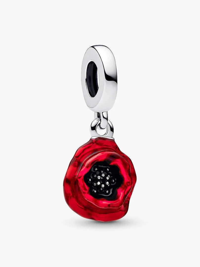 Red Flower Dangle Charm Sterling silver