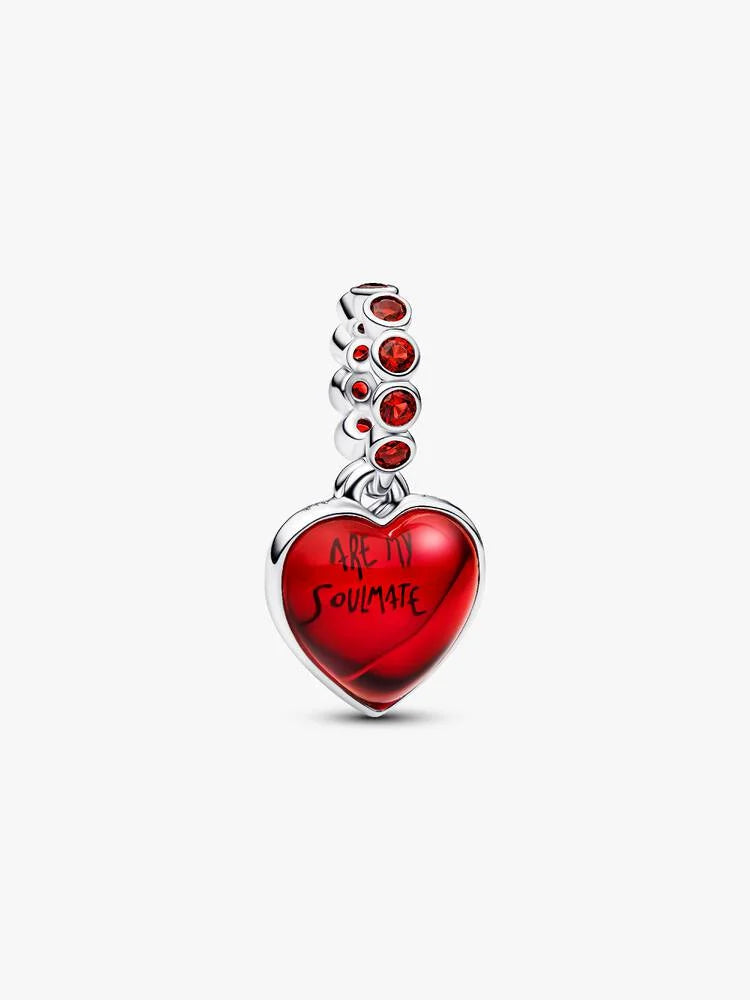 Red Murano Glass Heart Double Dangle Charm Sterling silver