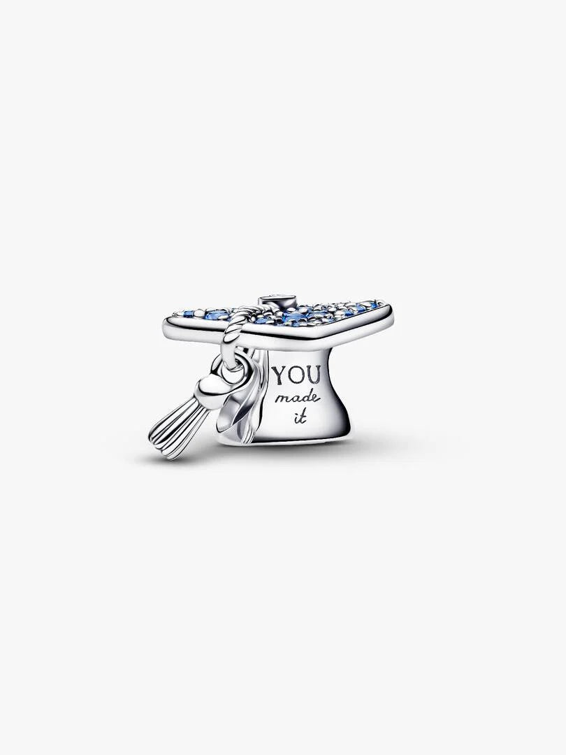 Sparkling Blue 2026 Graduation Cap Charm Sterling silver