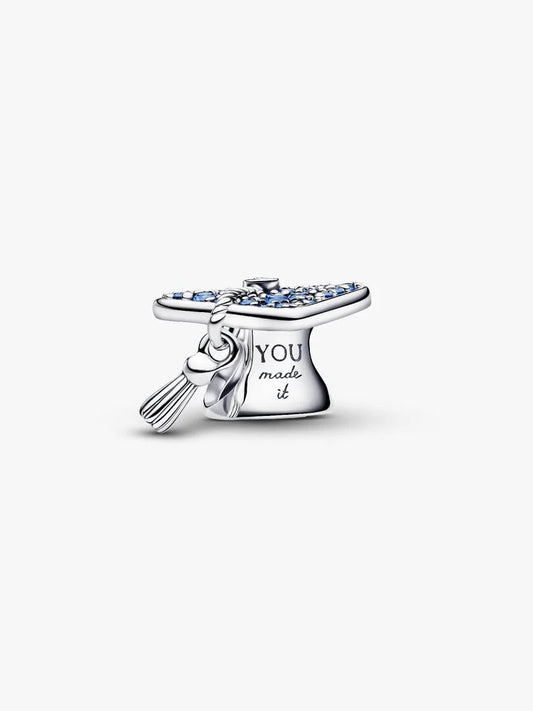 Sparkling Blue 2026 Graduation Cap Charm Sterling silver