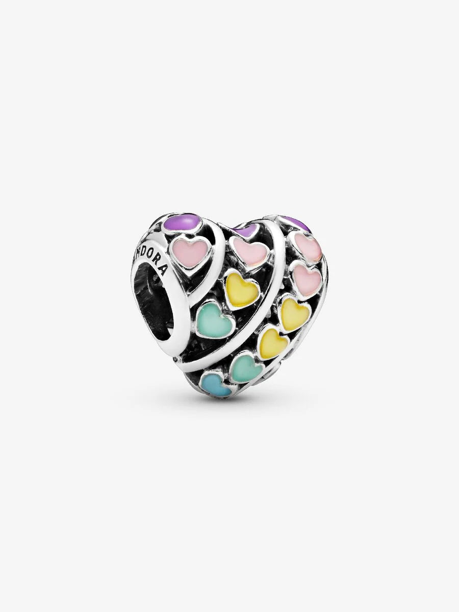 Heart silver charm with pink, purple, blue, yellow and green enamel Sterling silver