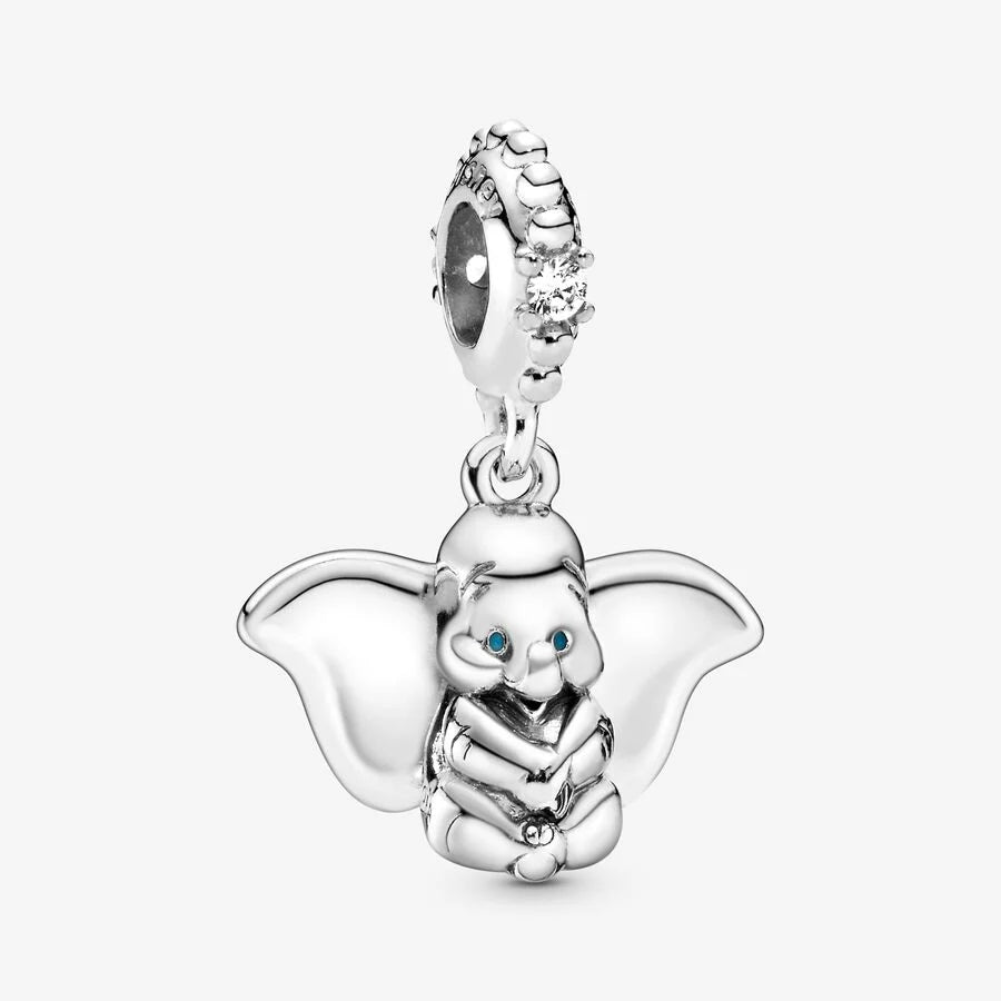 Disney Dumbo silver dangle with clear cubic zirconia and blue enamel