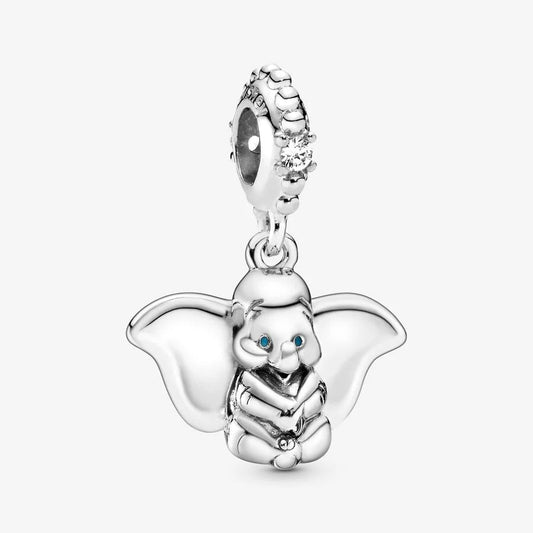 Disney Dumbo silver dangle with clear cubic zirconia and blue enamel