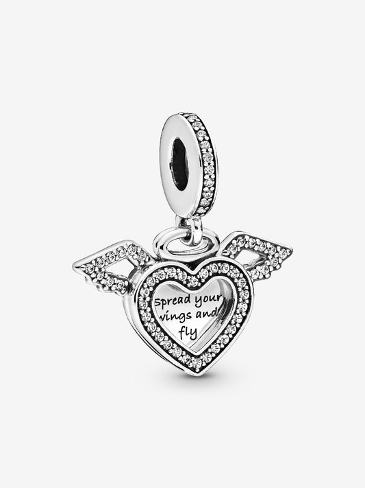 Heart and Angel Wings Dangle Charm Sterling silver