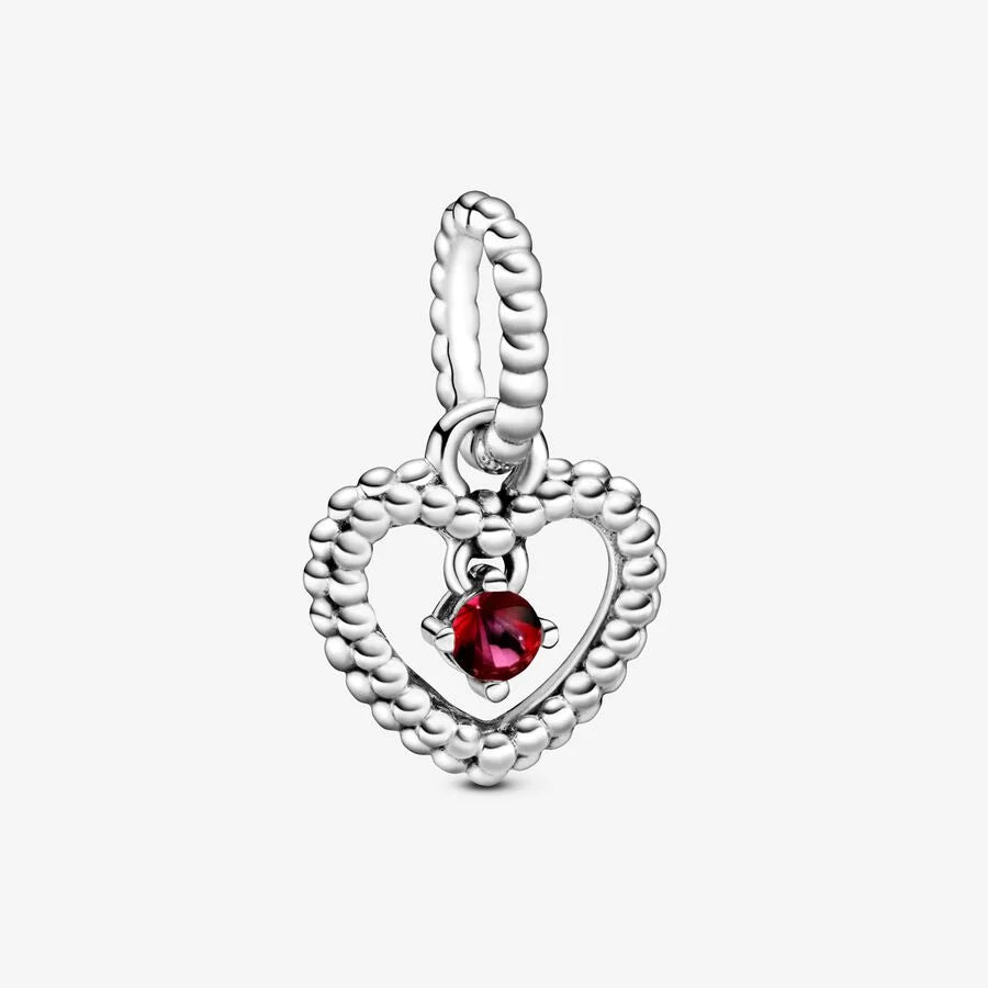Blazing Red Beaded Heart Dangle Charm