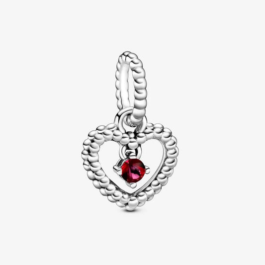 Blazing Red Beaded Heart Dangle Charm
