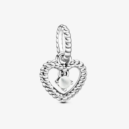 Milky White Beaded Heart Dangle Charm