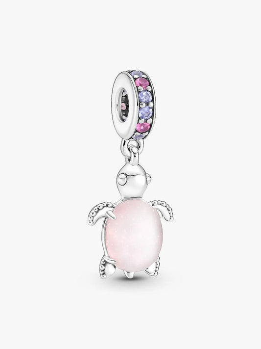 Murano Glass Pink Sea Turtle Dangle Charm Sterling silver
