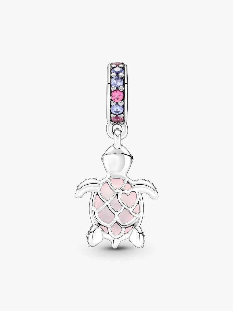 Murano Glass Pink Sea Turtle Dangle Charm Sterling silver