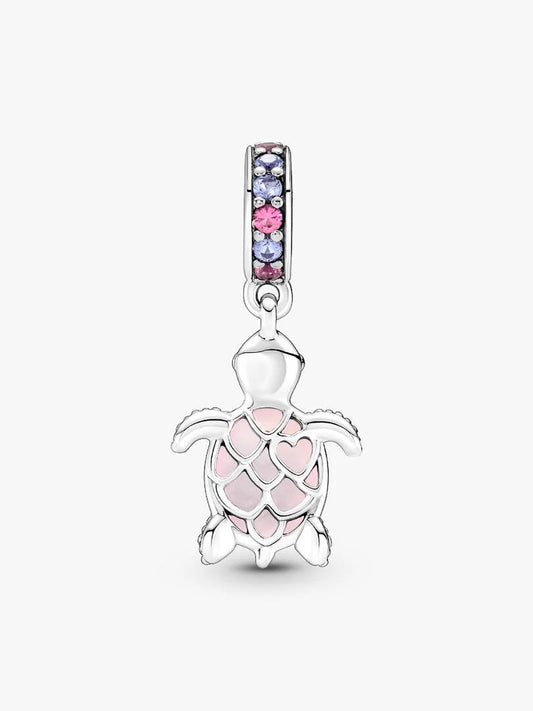 Murano Glass Pink Sea Turtle Dangle Charm Sterling silver