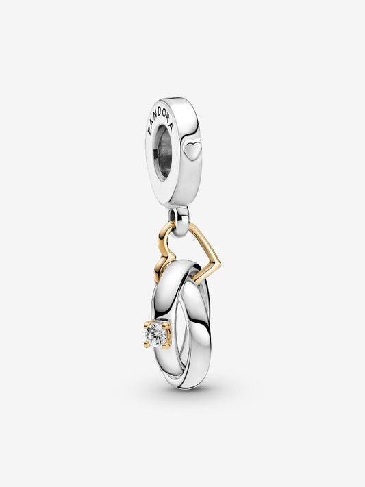 Two-tone Wedding Rings Dangle Charm 14k gold, Sterling silver
