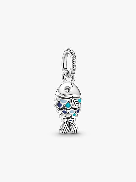 Blue Scaled Fish Dangle Charm Sterling silver