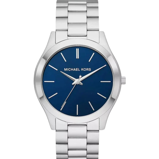 Michael Kors Slim Runway Analog Blue Dial Silver Steel Strap Watch for Men - MK1060