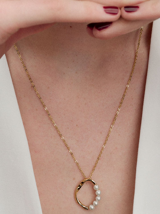Organically Shaped Circle & Treated Freshwater Cultured Pearls Pendant Necklace